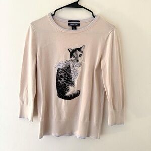 Lands' End Cream Cat Graphic Sweater